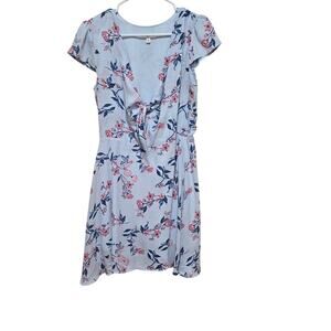 BP Floral Tie Front Dress Medium Blue Pink Mini Cottagecore